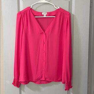 J. Crew Bright Pink Blouse with Smocked Cuffs